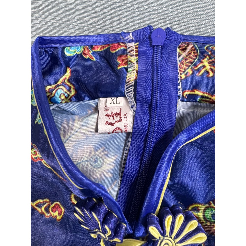 Hong Shang Jia Blue Dragon Phoenix Satin Cheongsam Qipao Maxi Dress XL - Picture 7 of 9